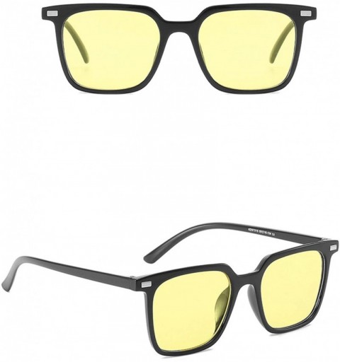 Oval Vintage style Square Sunglasses for Unisex PC AC UV 400 Protection Sunglasses - Black Yellow - CV18T63RWAM $15.32
