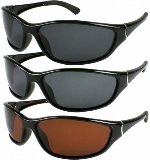 Wrap Two Tone Sporty Wrap Sunglasses w/Polarized Lens 540711TT-P - Black - CX12NREEK39 $16.14