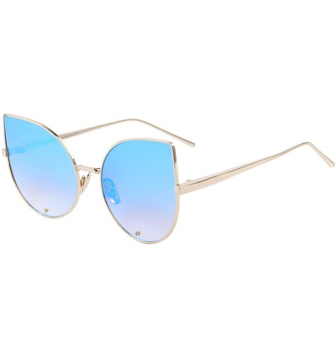 Round Women Rose Gold Cat Eye Sunglasses Pink Mirorred Lens S8026 - Blue - CQ12IJCDWEX $12.60