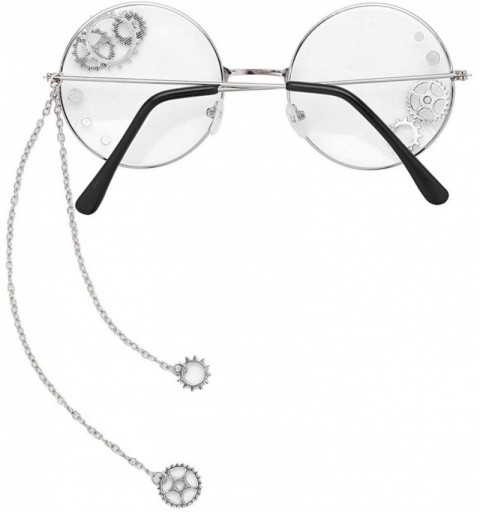 Round Steampunk Round Glasses Frame Gothic Punk Gear Chain Eyeglasses Spectacles Eyewear Halloween Cosplay Accessories - C619...