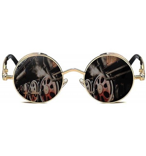 Shield Gothic Steampunk Polarized Sunglasses For Men Women UV Sunglasses Metal Full Frame - C41825D28ZW $31.15