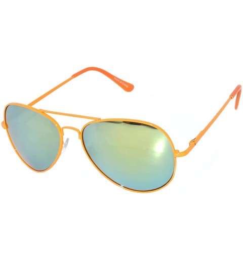 Aviator Classic Aviator Sunglasses Mirror Lens Colored Metal Frame with Spring Hinge - Orange_yellow_mirror_lens - CR1223Q2I6...