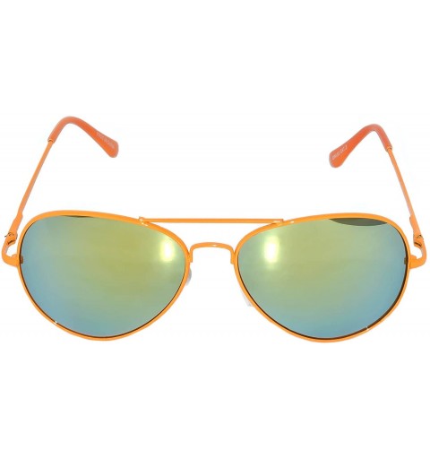 Aviator Classic Aviator Sunglasses Mirror Lens Colored Metal Frame with Spring Hinge - Orange_yellow_mirror_lens - CR1223Q2I6...