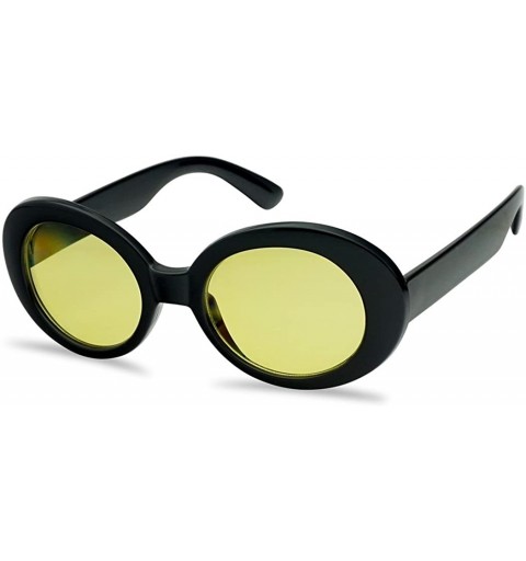 Oval Retro Bold Arms Color Tinted Oval Lens Novelty Sunglasses 50mm (Black - Yellow) - CS184XKMMOY $9.90