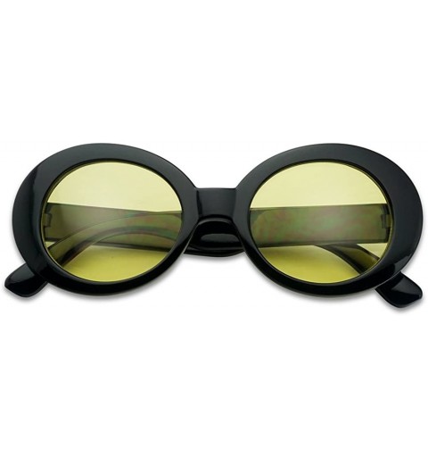 Oval Retro Bold Arms Color Tinted Oval Lens Novelty Sunglasses 50mm (Black - Yellow) - CS184XKMMOY $9.90