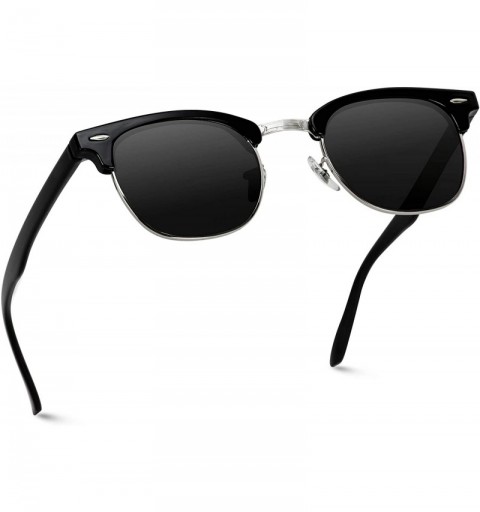 Semi-rimless Classic Half Frame Polarized Semi-Rimless Rimmed Sunglasses - Black / Silver Rim / Black Lens - CN1281N35SD $22.15