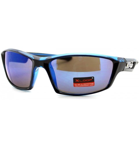 Sport Xloop Mens Sunglasses Sports Fashion Rectangular Wrap Around UV 400 - Blue - CN124LVHDBT $19.29