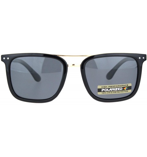 Rectangular Polarized Mens Luxury Designer Rectangular Fashion Sunglasses - Shiny Black Gold Black - C318NKWD76U $11.05