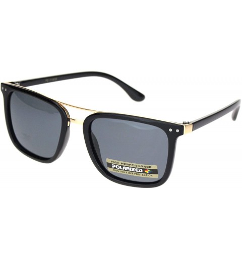 Rectangular Polarized Mens Luxury Designer Rectangular Fashion Sunglasses - Shiny Black Gold Black - C318NKWD76U $11.05