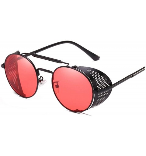 Goggle Retro Round Sunglasses Men Women Side Shield Goggles Metal Frame Gothic Mirror Lens Sun Glasses - Black Red - CT18SI9C...