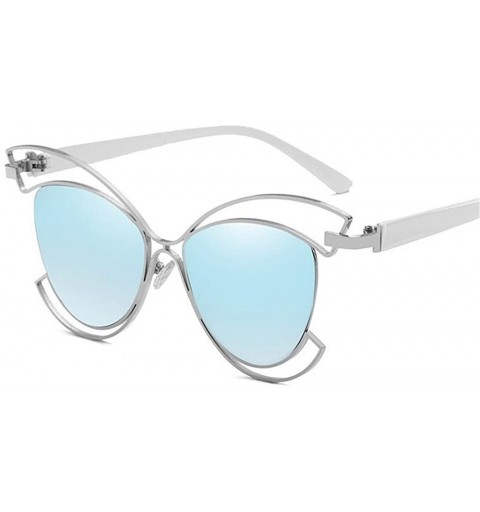 Rectangular Men Women Sunglasses Metal Polarized Cat Eye Flat Lens Glasses Eyewear - Blue - CD18D80YMUS $21.97