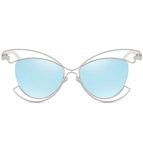 Rectangular Men Women Sunglasses Metal Polarized Cat Eye Flat Lens Glasses Eyewear - Blue - CD18D80YMUS $21.97