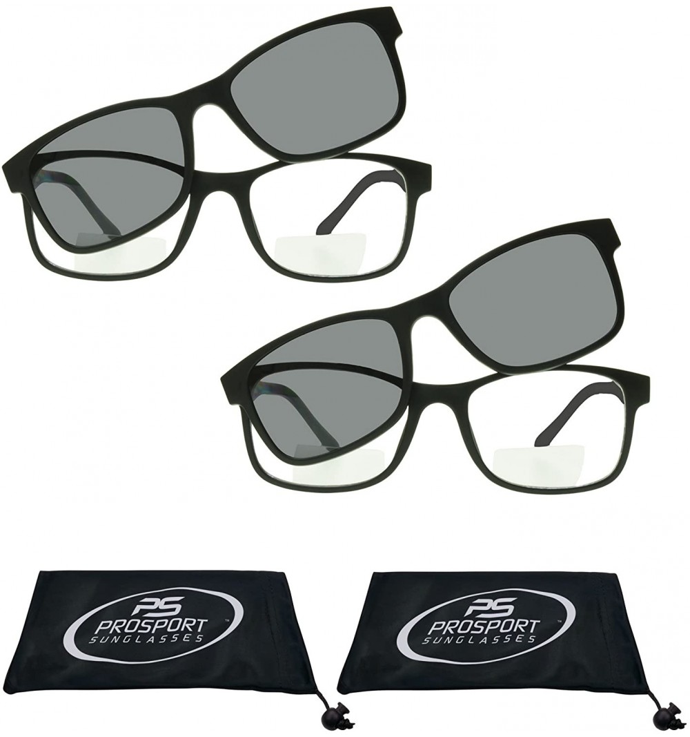 Square Polarized Bifocal Readers. Bifocal Glasses & Easy Magnetic Polarized Clip-On - Black & Black - CR18DA3QYZK $48.00