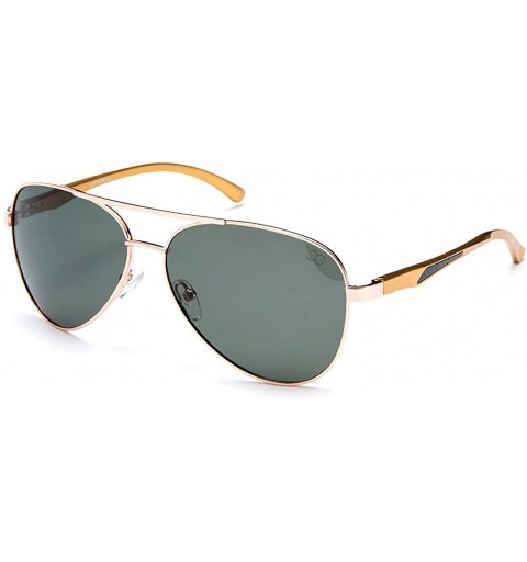 Aviator Unisex Premium Brushed Aluminum Aviator Polarized Lenses - Gold/Green - CN11WYXEL9J $22.88