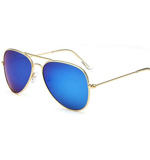 Oversized Men's Aviation Sunglasses Women Driving Alloy Frame Polit Mirror Sun Glasses - Gold Blue - CS194OL570Y $25.11