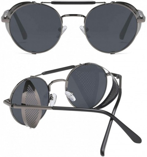 Round Steampunk Sunglasses for Women Men- Retro Round Unisex Eyewear Glasses UV400 VL9504 - C1 Black Frame/Grey Lens - CR18RM...