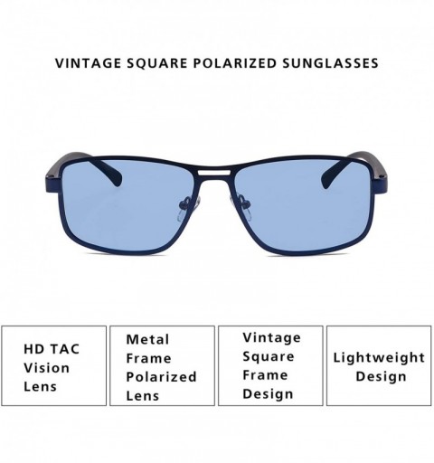 Square Vintage Square Polarized Sunglasses Men Women Shades - Blue Lens/Matt Frame - CY1946250TH $16.18