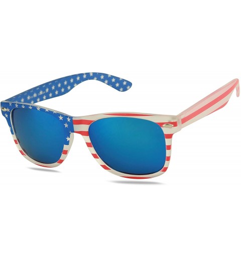 Sport American Flag Patriotic Stars Stripes Memorial Day 4th of July Clear White 80's Round Retro Vintage Sunglasses - CN1904...
