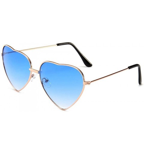 Aviator 2019 Heart Shaped Sunglasses Women Pink Frame Metal Reflective Mirror Pinkblue - Blue - C318YNDDRDW $12.08
