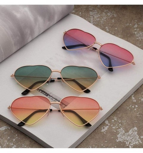 Aviator 2019 Heart Shaped Sunglasses Women Pink Frame Metal Reflective Mirror Pinkblue - Blue - C318YNDDRDW $12.08