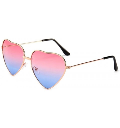 Aviator 2019 Heart Shaped Sunglasses Women Pink Frame Metal Reflective Mirror Pinkblue - Blue - C318YNDDRDW $12.08
