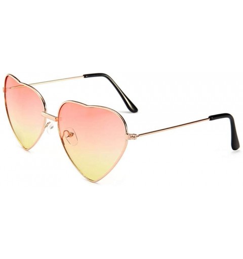 Aviator 2019 Heart Shaped Sunglasses Women Pink Frame Metal Reflective Mirror Pinkblue - Blue - C318YNDDRDW $12.08