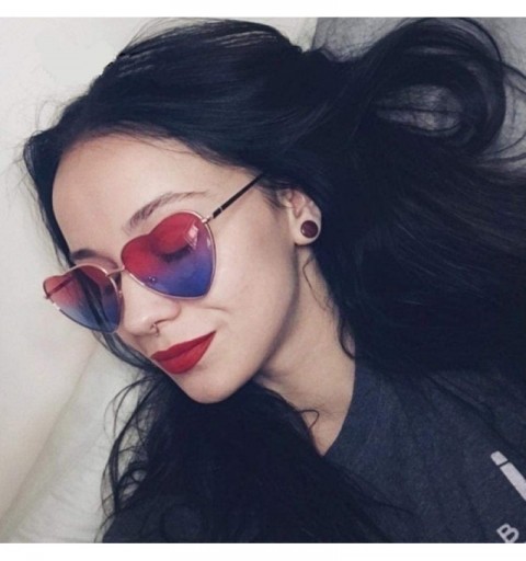 Aviator 2019 Heart Shaped Sunglasses Women Pink Frame Metal Reflective Mirror Pinkblue - Blue - C318YNDDRDW $12.08