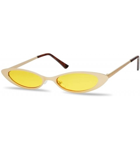 Cat Eye Small Narrow Thin Flat Metal Frame Oval 90's Vintage Cat Eye Slim Sun Glasses - Gold Frame - Yellow - CZ18CX6MOZS $9.39