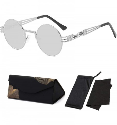 Goggle Retro Steampunk Circle Sunglasses with Metal Spring Frame Gothic Goggles - Silver-round - CT18WGHAO6N $18.13