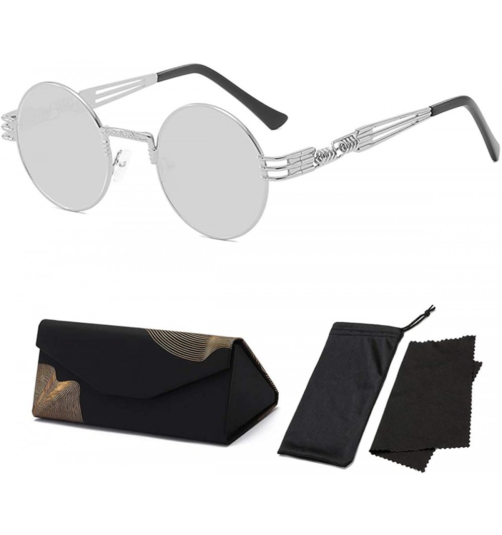 Goggle Retro Steampunk Circle Sunglasses with Metal Spring Frame Gothic Goggles - Silver-round - CT18WGHAO6N $8.71