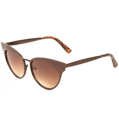 Cat Eye Thick Brow Line Texture Engraved Cat Eye Sunglasses - Brown Demi - C21988ET9WH $11.10