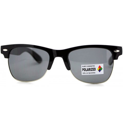 Square Polarized Lens Unisex Designer Fashion Short Half Rim UV Block - Black - CB124LVH4QX $13.72