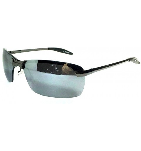 Rectangular Everyday Rimless Rectangular Sunglasses w/Dark Mirror Lenses - Black - C512NA77N11 $10.43