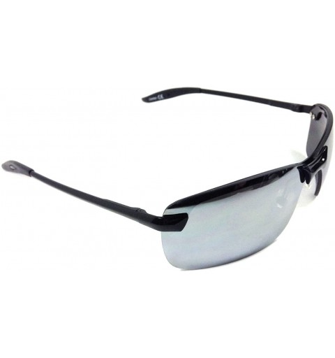 Rectangular Everyday Rimless Rectangular Sunglasses w/Dark Mirror Lenses - Black - C512NA77N11 $10.43