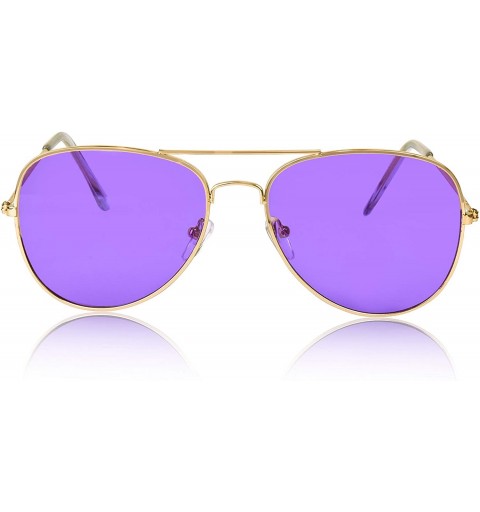 Square Aviator Sunglasses Colored Tinted Lens Glasses Metal UV400 Protection - 2 Pack Pink/Purple - CA196E033Q7 $11.69