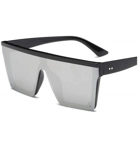 Round Male Flat Top Sunglasses Men Black Square Shades UV400 Gradient Sun Glasses Cool One Piece Designer - Silver - CO199CEZ...