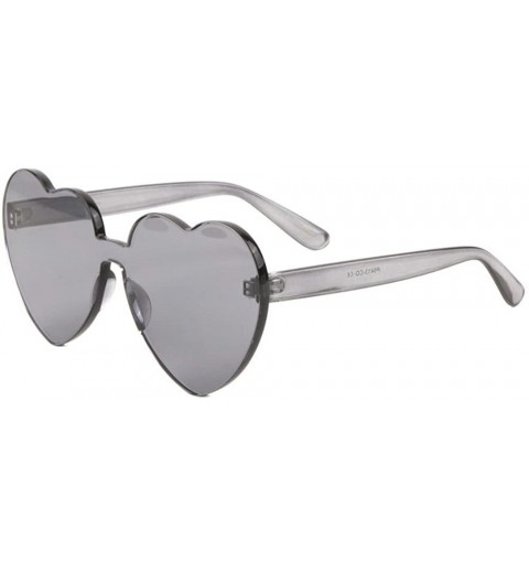 Oversized Thick Bold Rimless Lolita Heart Shield Mono Sunglasses - Smoke Transparent Frame - CL18ELU4YXT $23.51