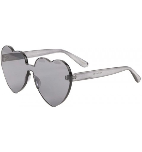 Oversized Thick Bold Rimless Lolita Heart Shield Mono Sunglasses - Smoke Transparent Frame - CL18ELU4YXT $10.57