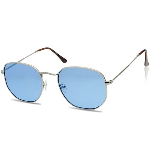 Square Colorful Classic Vintage Round Flat Lens Lennon Style Sunglasses - Silver Frame - Blue - C51805LLU79 $11.30