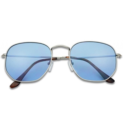 Square Colorful Classic Vintage Round Flat Lens Lennon Style Sunglasses - Silver Frame - Blue - C51805LLU79 $11.30