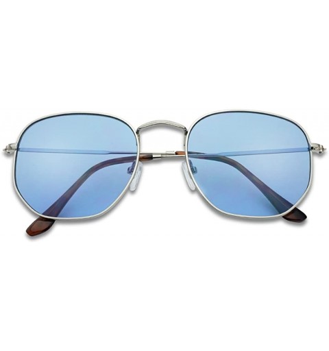 Square Colorful Classic Vintage Round Flat Lens Lennon Style Sunglasses - Silver Frame - Blue - C51805LLU79 $11.30