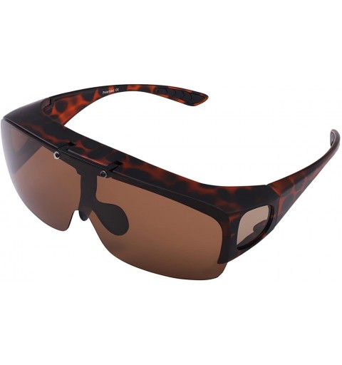 Shield Mens Polarized Flip Up Fitover Sunglasses with Mirrored Lenses - Leopard - CF187NR4DZ5 $37.18