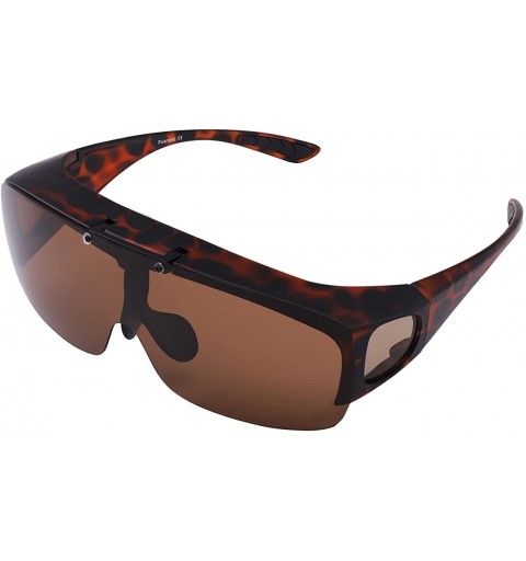 Shield Mens Polarized Flip Up Fitover Sunglasses with Mirrored Lenses - Leopard - CF187NR4DZ5 $14.34