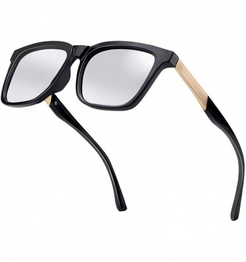 Oversized Square Oversized Polarized Sunglasses Vintage Men Women Shades - Silver Lens/Black Frame - CQ1945Y0INE $14.48