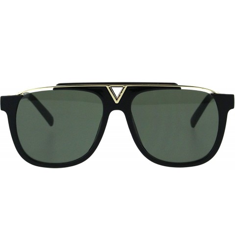 Rectangular Mens Temper Glass Lens Mobster Style Flat Top Racer Sunglasses Black Green - CN18H8K9D6R $11.33