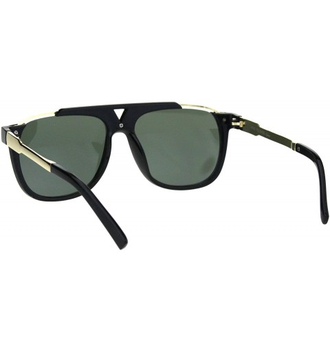 Rectangular Mens Temper Glass Lens Mobster Style Flat Top Racer Sunglasses Black Green - CN18H8K9D6R $11.33