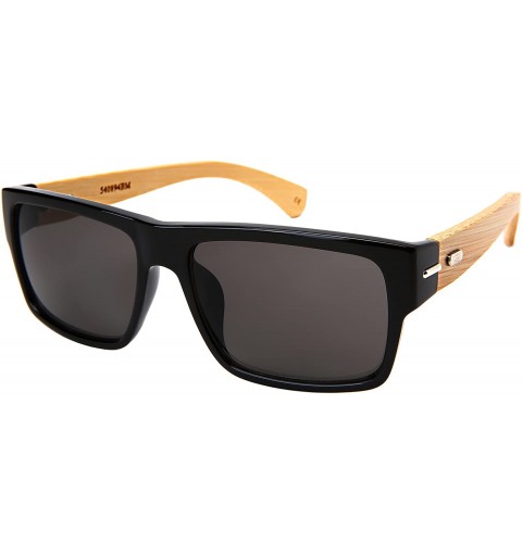 Rectangular Retro Square Wooden Bamboo Sunglasses 540894BM-SD - Black/Grey Lens - CC1884YG8C6 $13.00