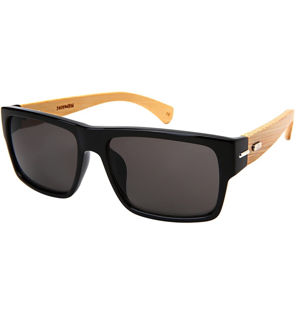 Rectangular Retro Square Wooden Bamboo Sunglasses 540894BM-SD - Black/Grey Lens - CC1884YG8C6 $13.00