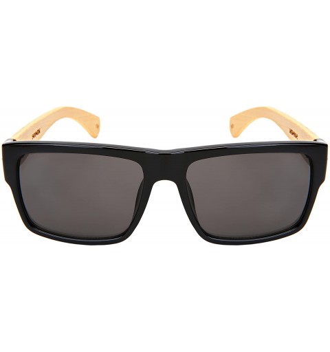Rectangular Retro Square Wooden Bamboo Sunglasses 540894BM-SD - Black/Grey Lens - CC1884YG8C6 $13.00