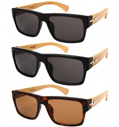 Rectangular Retro Square Wooden Bamboo Sunglasses 540894BM-SD - Black/Grey Lens - CC1884YG8C6 $13.00